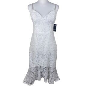 NWT Guess White Lace Flounce Midi Mermaid Wedding Bridal Party Dress Size 8